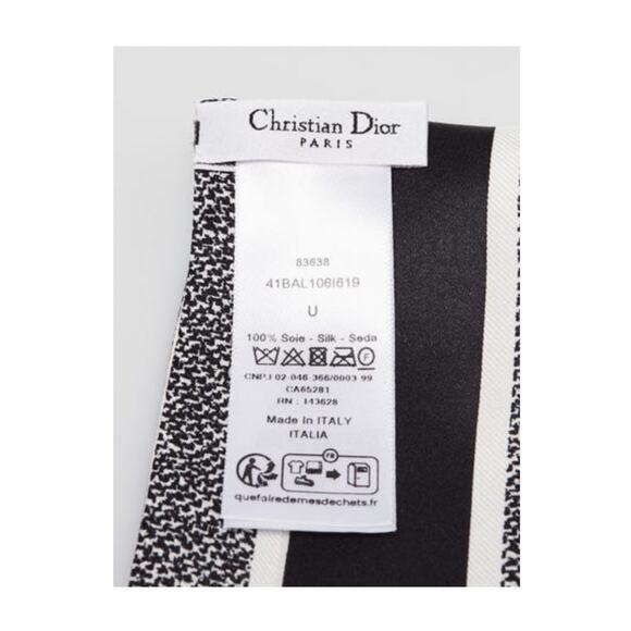 Christian Dior White Black Multicolor Silk Millefiori Mitzah Twilly Scarf - Picture 4 of 4